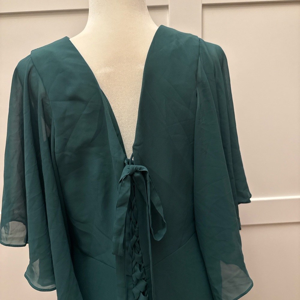 Chic Teal Maxi Dress with Elegant Draping - Picture 5 of 8